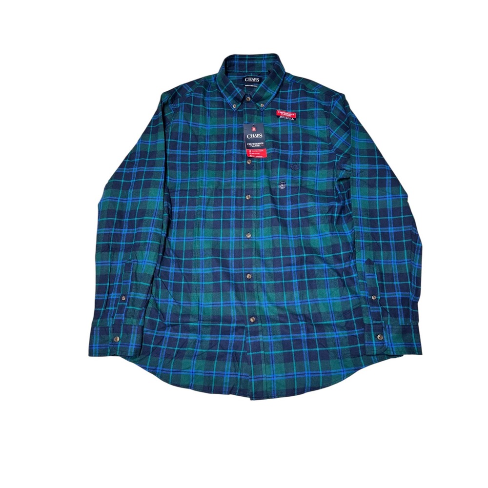NWT Chaps Flannel Long Sleeve Button Up Shirt Men's‎ Size L Green Plaid $55